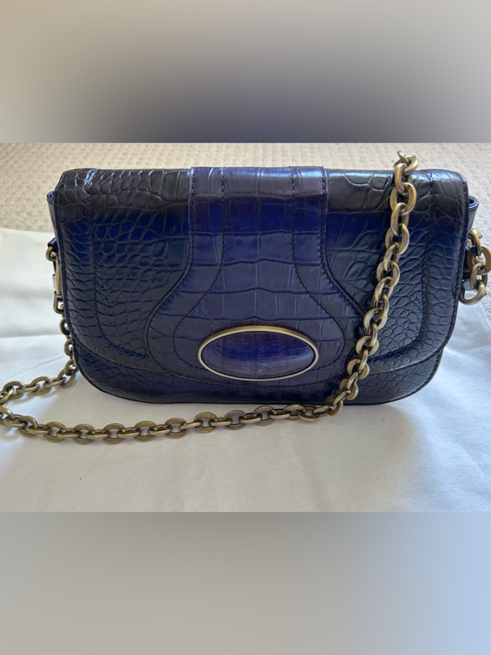 Helen Kaminski authentic crocodile shoulder bag with brass chain link strap